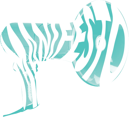 Teal Megaphone with Manifesto written on it